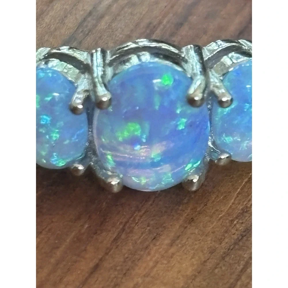 Blue Fire Opal And .925 Sterling Ring Size 7.75 - Picture 2 of 11